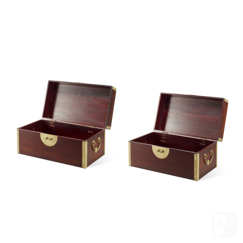 A pair of zitan boxes and covers, Qing dynasty, 18th century | 清十八世紀 紫檀小箱一對 - 图2